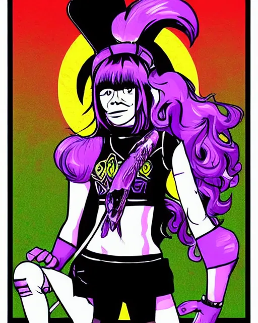 Image similar to a portrait of Ramona Flower!!!, Scott Pilgrim!, Purple hair!, art by Bryan Lee O'Malley!!!, symmetrical eyes!, digital art, highly detailed, intricate, sharp focus!!