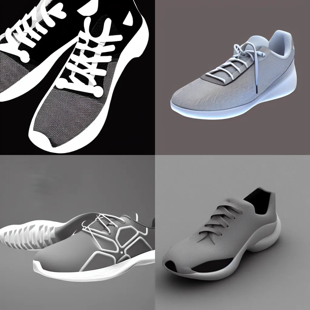 Prompt: a render of a tenis shoe trending on behance. The shoe is inspired by flagella