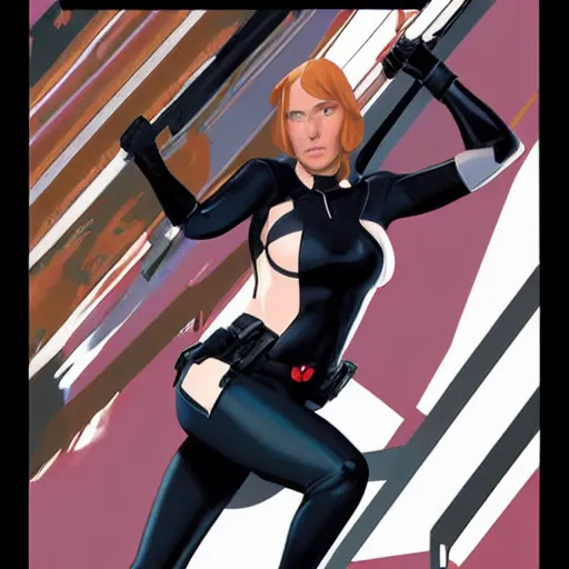 Image similar to gallery artwork by Phil noto of a hot black widow avenger comic book character