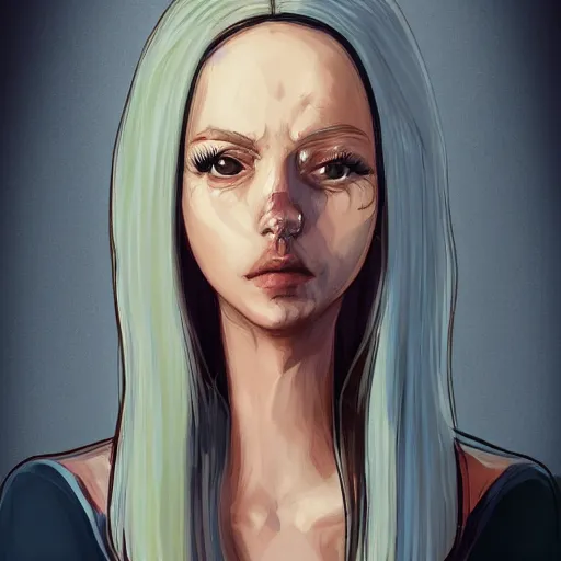Image similar to Portrait of a woman staring blankly at the viewer while tears stream down her cheeks and she holds a mirror in her hand, ArtStation.