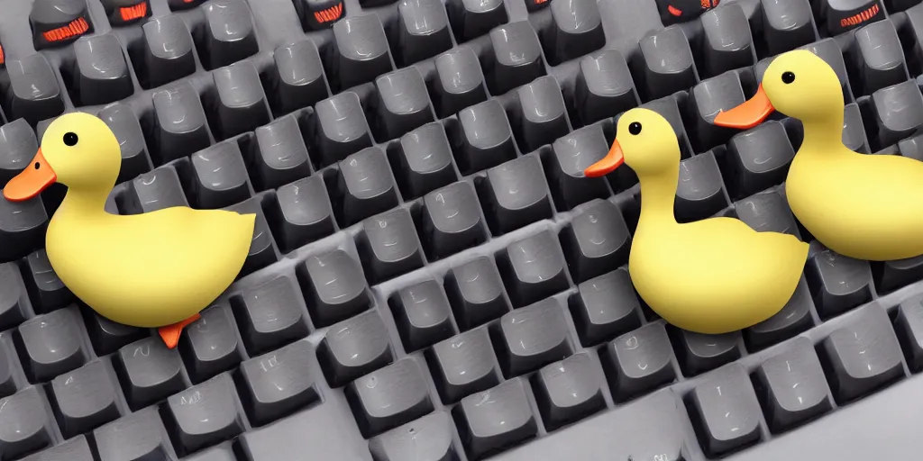 Prompt: Ducks typing on a keyboard