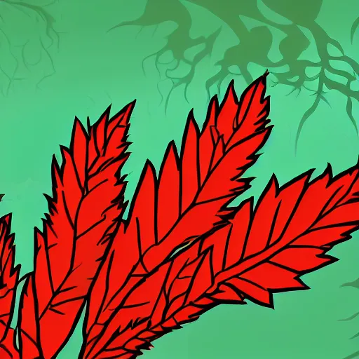 Image similar to fireleaf is an illegal drug in all kingdoms. it comes from the fireleaf plant and looks like red leaves. 8 k fantasy art illustration