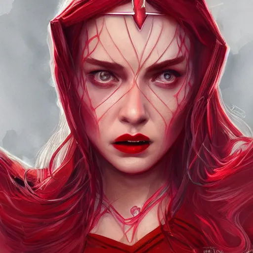 Image similar to Portrait of Wanda the scarlet witch, Marvel, highly detailed, anger, fear, ominous background, artstation, 16k, trending on ArtStation, by smile _zPRO