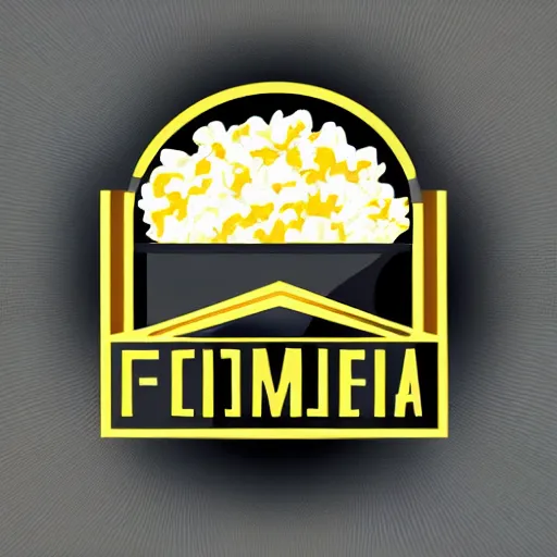 Prompt: vector futurist style logo for with a popcorn on fire with mirrorshades, clean composition, symmetrical