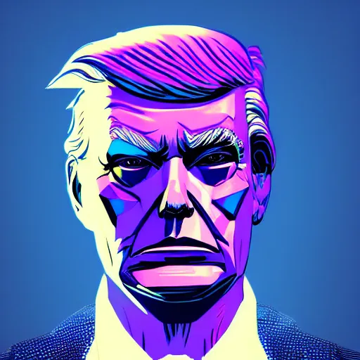 Prompt: cyberpunk robotic donald trump, sharp lines, digital, artstation, colored in