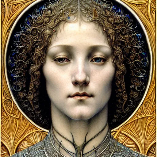 Image similar to detailed realistic beautiful young medieval queen face portrait by jean delville, gustave dore, ernst haeckel and marco mazzoni, art nouveau, symbolist, visionary, gothic, pre - raphaelite. horizontal symmetry