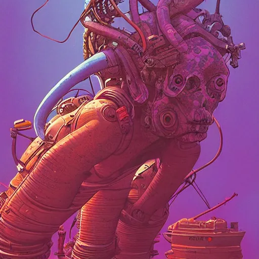 Prompt: amphibious woman exploring a vibrant alien reef, Industrial Scifi, detailed illustration, Chiaroscuro, concept art, by Martin Grip and Moebius