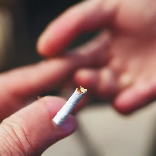 Image similar to cigarette in fingers, hand holding cigarette, hyper realistic