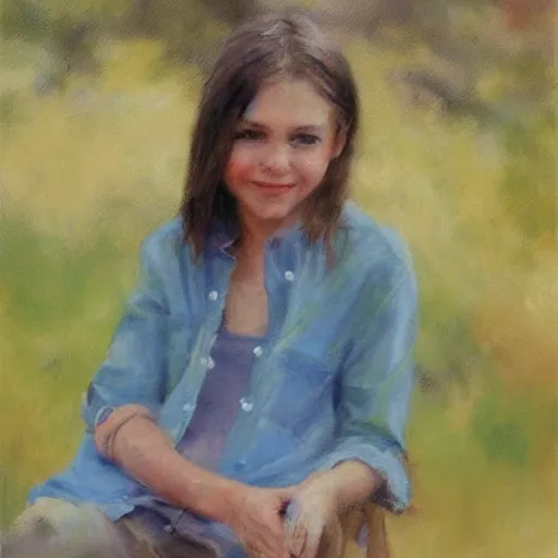 Prompt: Richard Schmid painting of a young beautiful