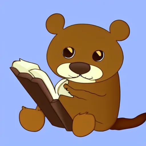 Image similar to A cute cartoon otter reading a book