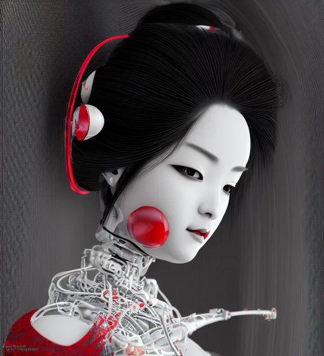 Prompt: portrait of a beautiful japanese robotic geisha with wires and actuators, dramatic lighting, hyper - realistic, ultra - realistic, intricate details, japanese model, 8 k ultra high definition, octane render