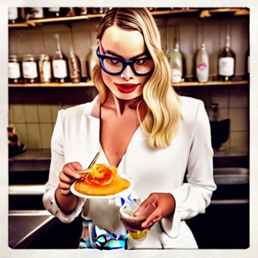 Image similar to margot robbie as a liquid, professional food photography