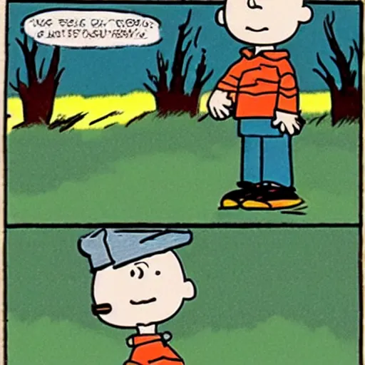 Image similar to charlie brown and linus in ending scene of the blair witch project,