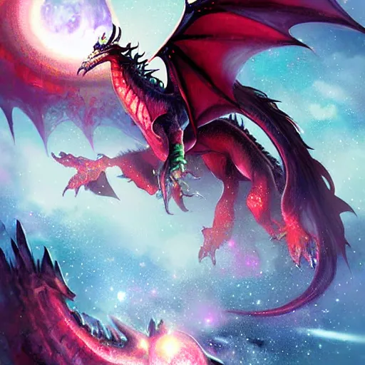Prompt: Fantasy dragon in space by Ross Tran