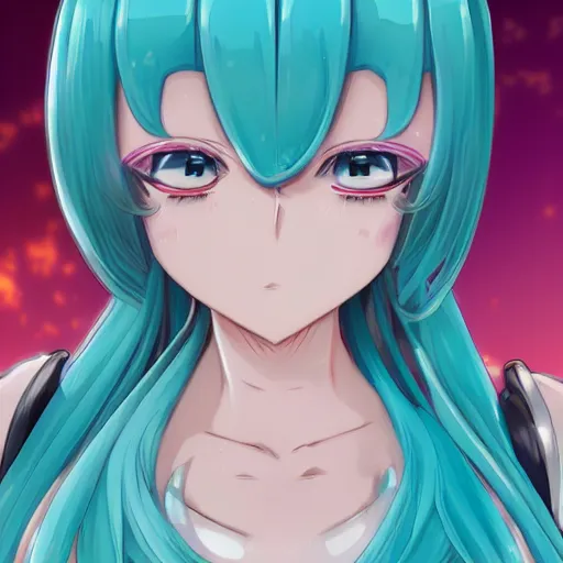 Prompt: viewed from frog's perspective, stunningly beautiful omnipotent megalomaniacal anime goddess with extremely bright glowing porcelain skin, pink twintail hair and mesmerizing cyan eyes, symmetrical perfect face smiling in a mischievous, devious and haughty way while looking down upon the viewer, mid view, hyperdetailed, 2 d, 8 k