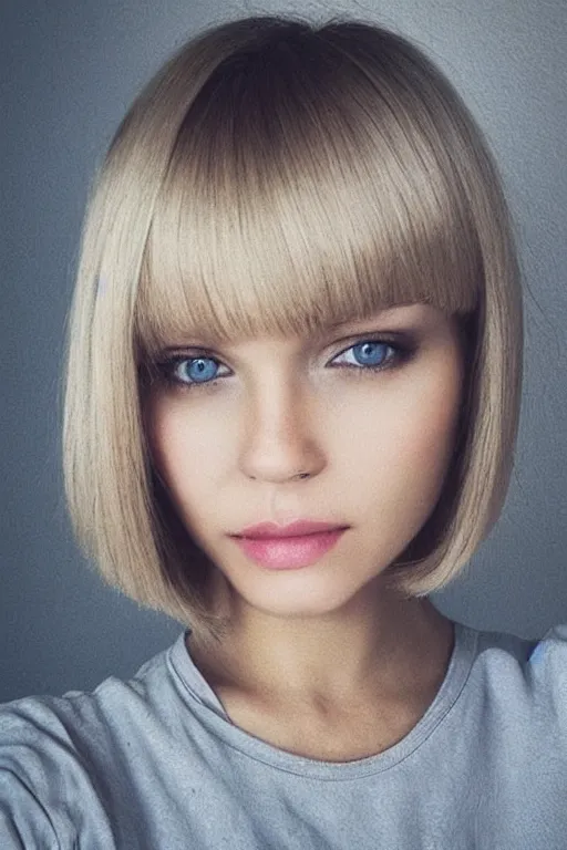 Image similar to “ blond hair woman with grey eyes and bob haircut ”