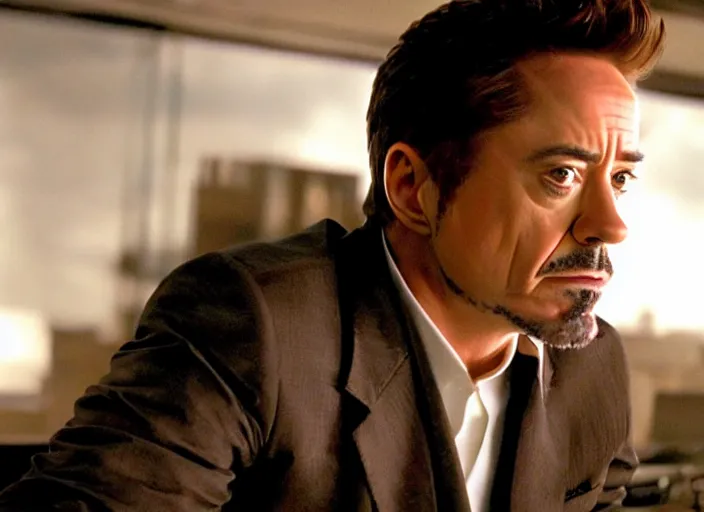 Image similar to film still of Robert Downey Jr as Cobb in Inception, 4k