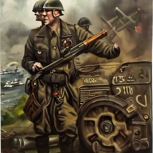 Prompt: wwii, steampunk, oil painting.