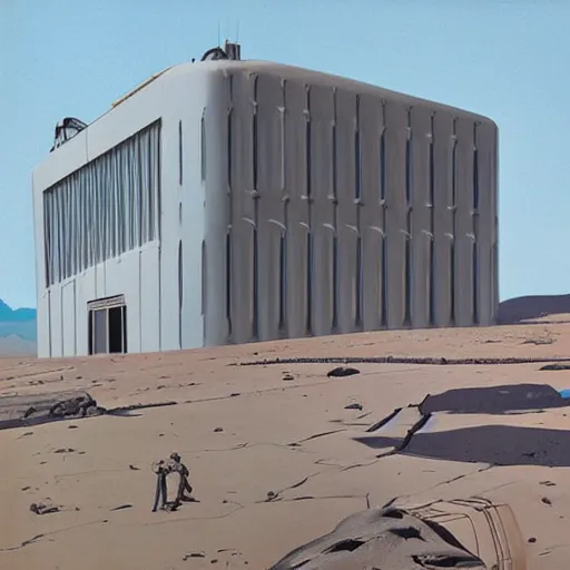Image similar to sci - fi nuclear containment building in a stunning landscape by syd mead
