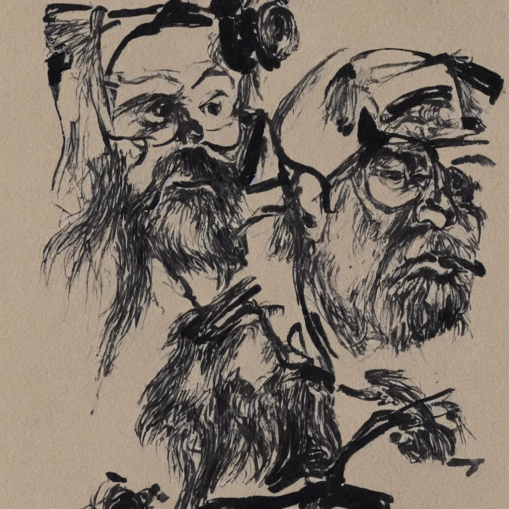 Image similar to confucius wearing vr headset, chinese ink painting