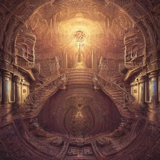 Image similar to Photorealistic ethereal dream palace in the style of Michael Whelan and Gustave Dore. Hyperdetailed photorealism, 108 megapixels, amazing depth, glowing rich colors, powerful imagery, psychedelic Overtones, 3D finalrender, 3d shading, cinematic lighting, artstation concept art