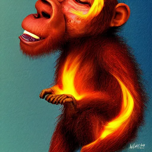 Image similar to Fire Coming Out a Monkey's Head, Digital Art, Trending on Art Station