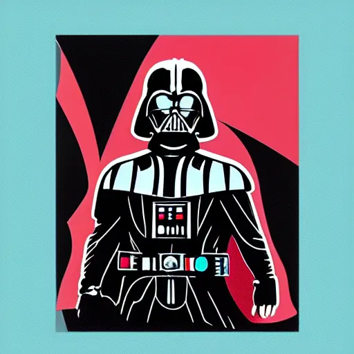 Prompt: a sticker illustration of darth vader with abs