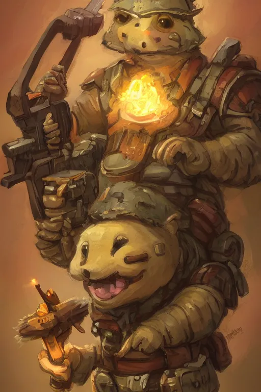 Prompt: cute little anthropomorphic Guinea Pig Soldier wielding a rocket launcher, tiny, small, short, pixelated army camouflage, cute and adorable, pretty, beautiful, DnD character art portrait, matte fantasy painting, DeviantArt Artstation, by Jason Felix by Steve Argyle by Tyler Jacobson by Peter Mohrbacher, cinematic lighting