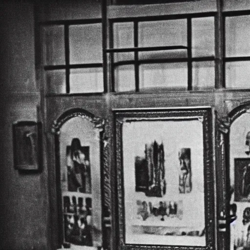 Image similar to an object on display in an ethnographic museum, film still, cinematic, out of focus, enhanced, 1 9 2 0 s, black and white, grain