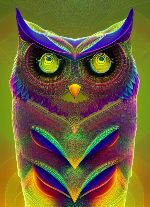 Image similar to symmetry!! product render poster vivid colors divine proportion owl, 神 圣, glowing fog intricate, elegant, highly detailed, digital painting, artstation, concept art, smooth, sharp focus, illustration,