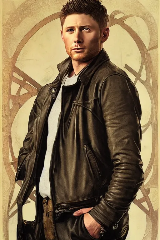 Image similar to a detailed matte portrait of an jensen ackles dressed as dean from the gilmore girls, masterpiece, 8 k, art by alphonse mucha and greg rutkowski