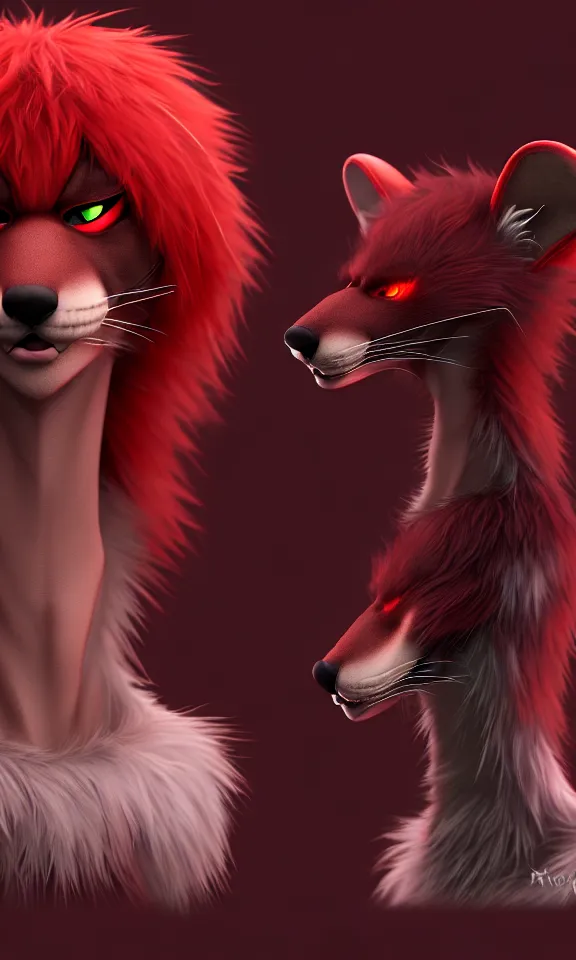 Image similar to furry - male - red - black - weasel - chaos theorist - fursona uhd ue 5 visual novel pc game expressions, photorealistic