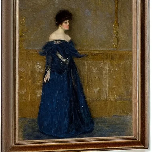 Prompt: young lady in ballroom dress in atlantis by alfred stevens