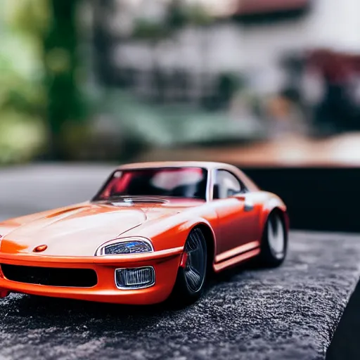 Prompt: hyperrealistic model car sitting on a table