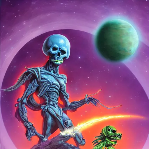 Image similar to skeletor and the dark crystal in space, 3 d, concept art