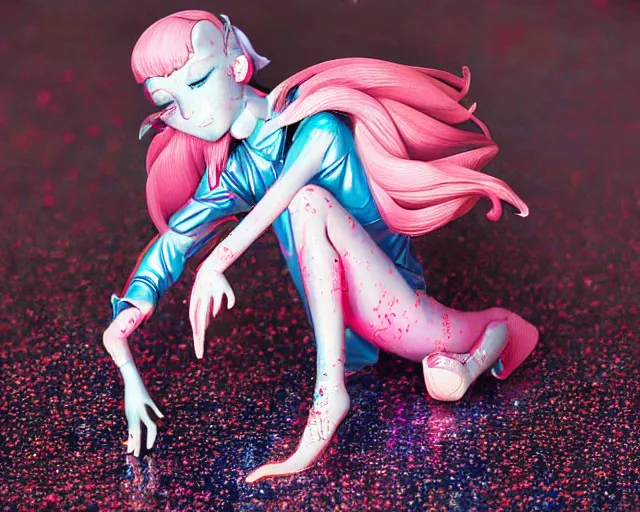 Image similar to James Jean isolated cheerful tomboy vinyl figure, figure photography, dynamic pose, holographic undertones, glitter accents on figure, anime stylized, accurate fictional proportions, high delicate details, ethereal lighting - H 640