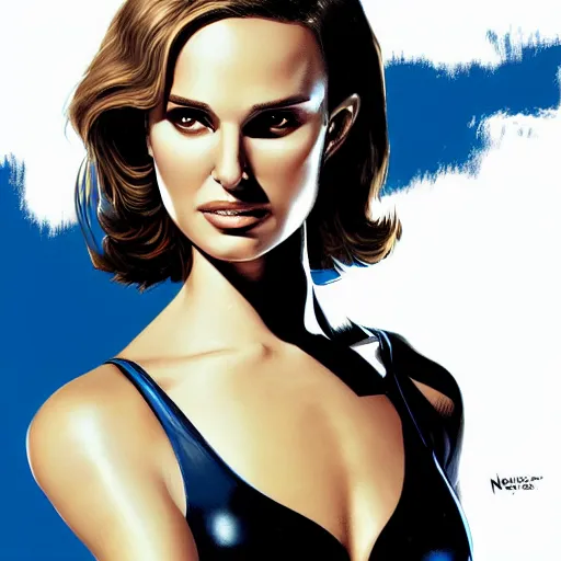 Prompt: Natalie Portman as a Bond girl, artstation, Joe Jusko, digital art