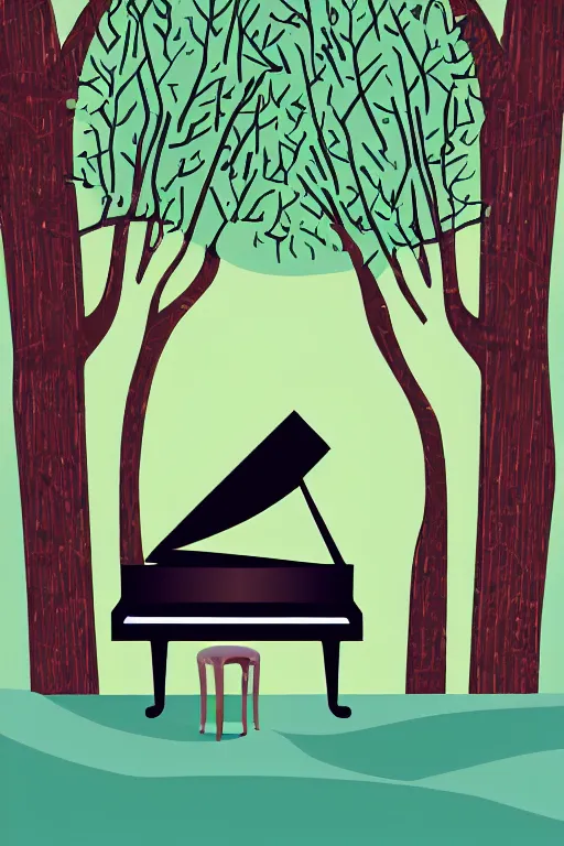 Image similar to jazz festival poster ( a piano under trees ), ( no text )!, vector graphics, svg, fun, music, undraw style, pinterest, artstation, inkscape, colorful