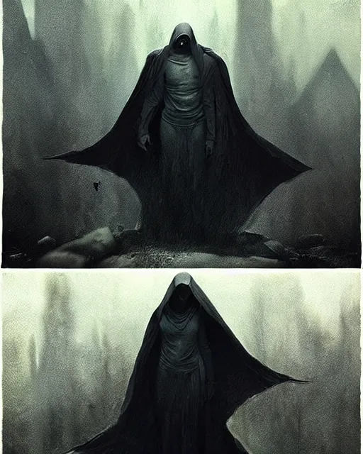 Image similar to photo. the movie is still the same. the dementor. ghost. dark colors. threatening. the stalker. frightening. trending on artstation. award - winning. artgem. greg rutkowski. beksinsky. extremely detailed. 4 thousand.