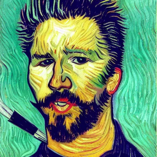 Image similar to Guy Fieri self portrait by Vincent Van Gogh.