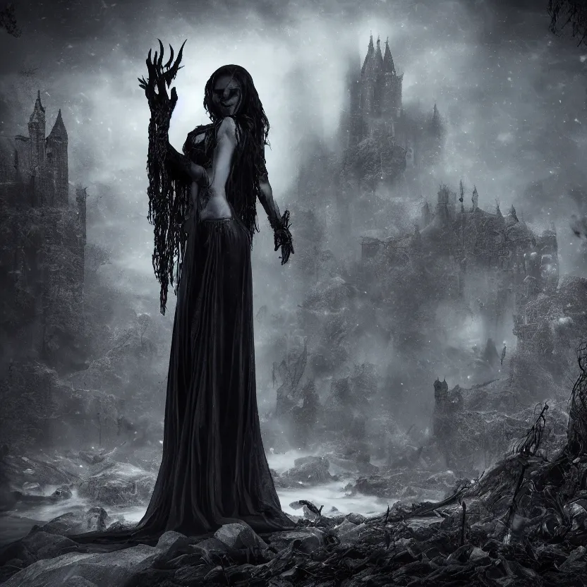 Image similar to stunning Gothic goddess of beauty, dark and mysterious, atmospheric, ominous, eerie, cinematic, Epic, 8k, 4k, ultra detail, ultra realistic, rendered by awesomeness