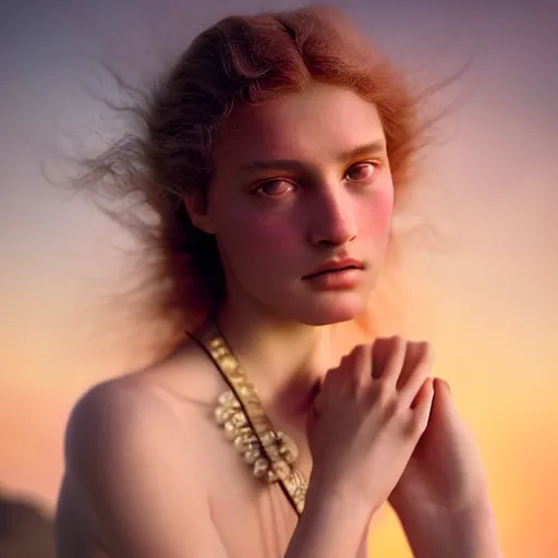 Image similar to photographic portrait of a stunningly beautiful greek renaissance female in soft dreamy light at sunset, contemporary fashion shoot, by edward robert hughes, annie leibovitz and steve mccurry, david lazar, jimmy nelsson, breathtaking, 8 k resolution, extremely detailed, beautiful, establishing shot, artistic, hyperrealistic, beautiful face, octane render