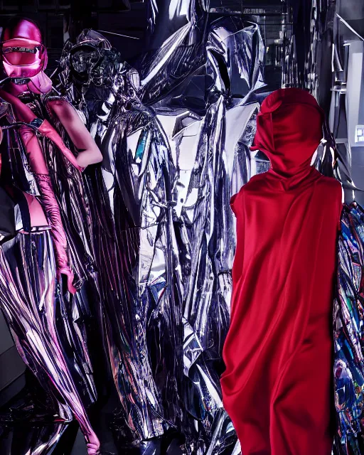 Image similar to an award winning fashion photograph of Balenciaga's fashion week 2049 campaign by Catherine Opie and Hajime Sorayama, Demna Gvasalia, cyberpunk, futuristic, Bladerunner 2049, dazzle camouflage!