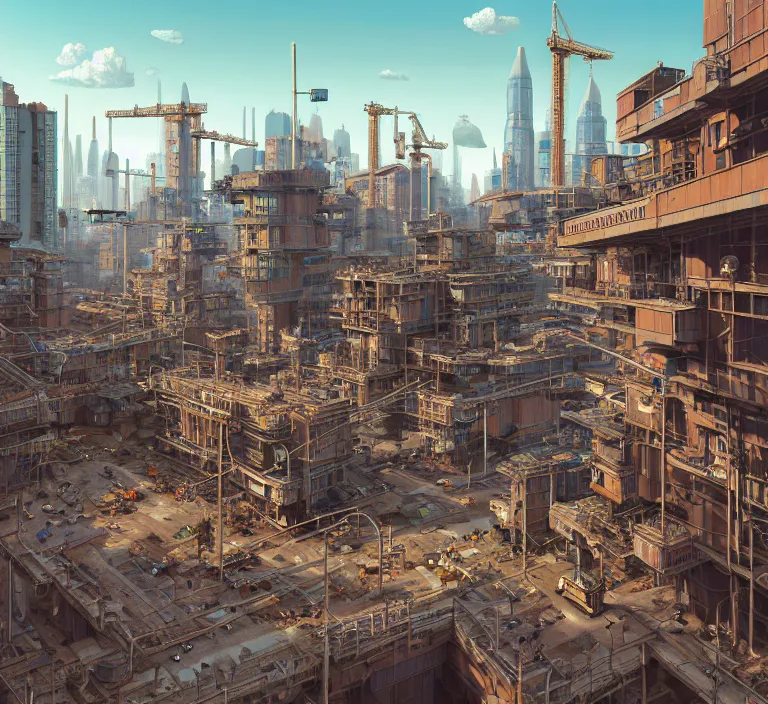 Image similar to hyperrealism photography hyperrealism concept art of highly detailed beavers builders that building highly detailed futuristic ( cyberpunk ) city by wes anderson and hasui kawase and scott listfield sci - fi style hyperrealism rendered in blender and octane render volumetric natural light