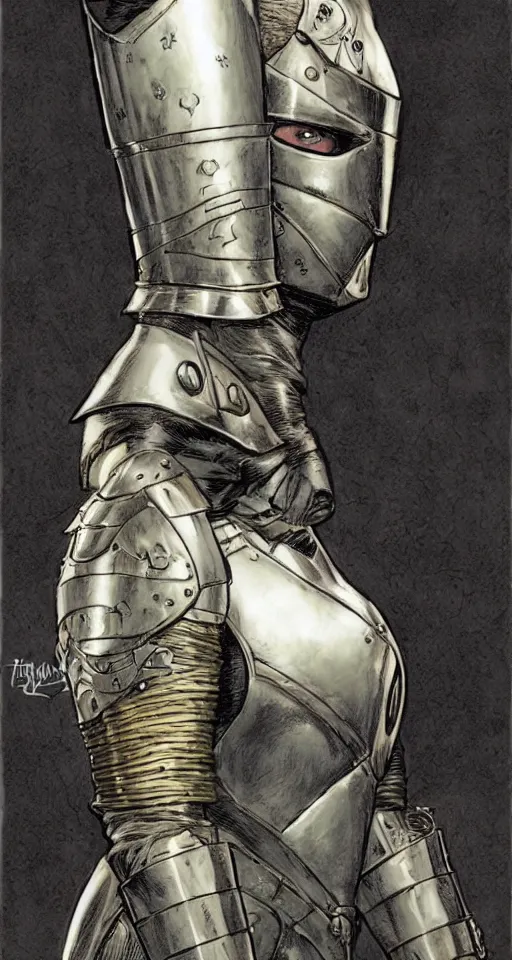 Image similar to a beautiful portrait of a female knight in armor in Travis Charest style