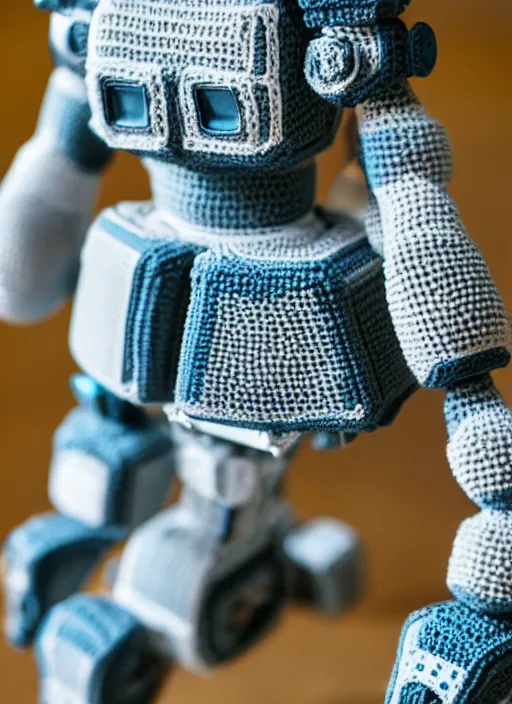 Image similar to a crochet mecha, realistic, Sigma 50 mm f/1.4