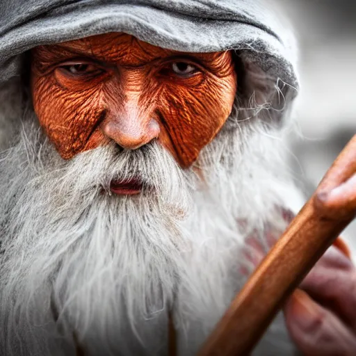 Image similar to a hermit with an eyepatch and a wooden cane, high resolution film still, 8k, HDR color