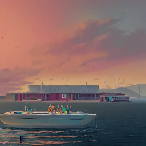 Image similar to yachting club by simon stalenhag