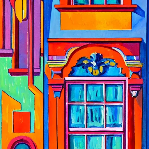Prompt: a painting beautiful window open front view, fauvism, ornate, oil on canvas, art deco, digital illustration, colorful architectural drawing, watercolor painting, behance contest winner, vintage frame window, native art, trend in behance hd, 2 d illustration, detailed painting