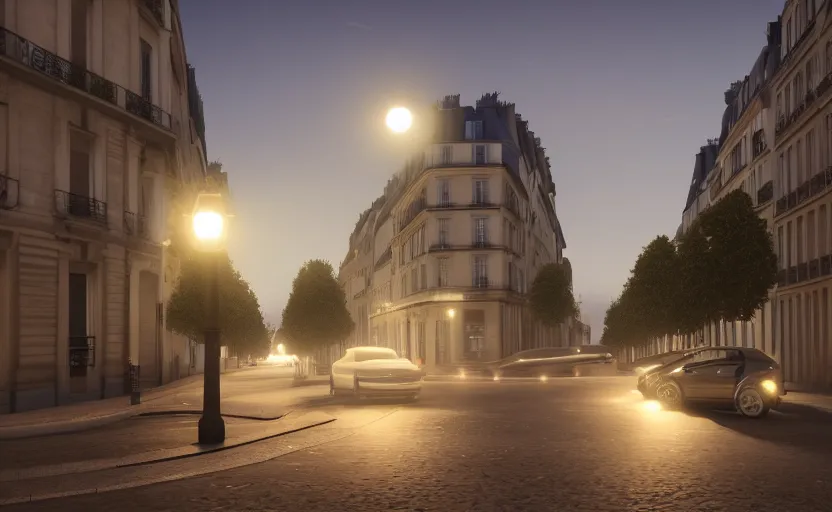 Image similar to photorealistic paris city streets. night. lens flare. light fixtures. 8K. detailed. photorealism. artstation. matte painting. 25mm f/1.7 ASPH Lens. ultra realistic